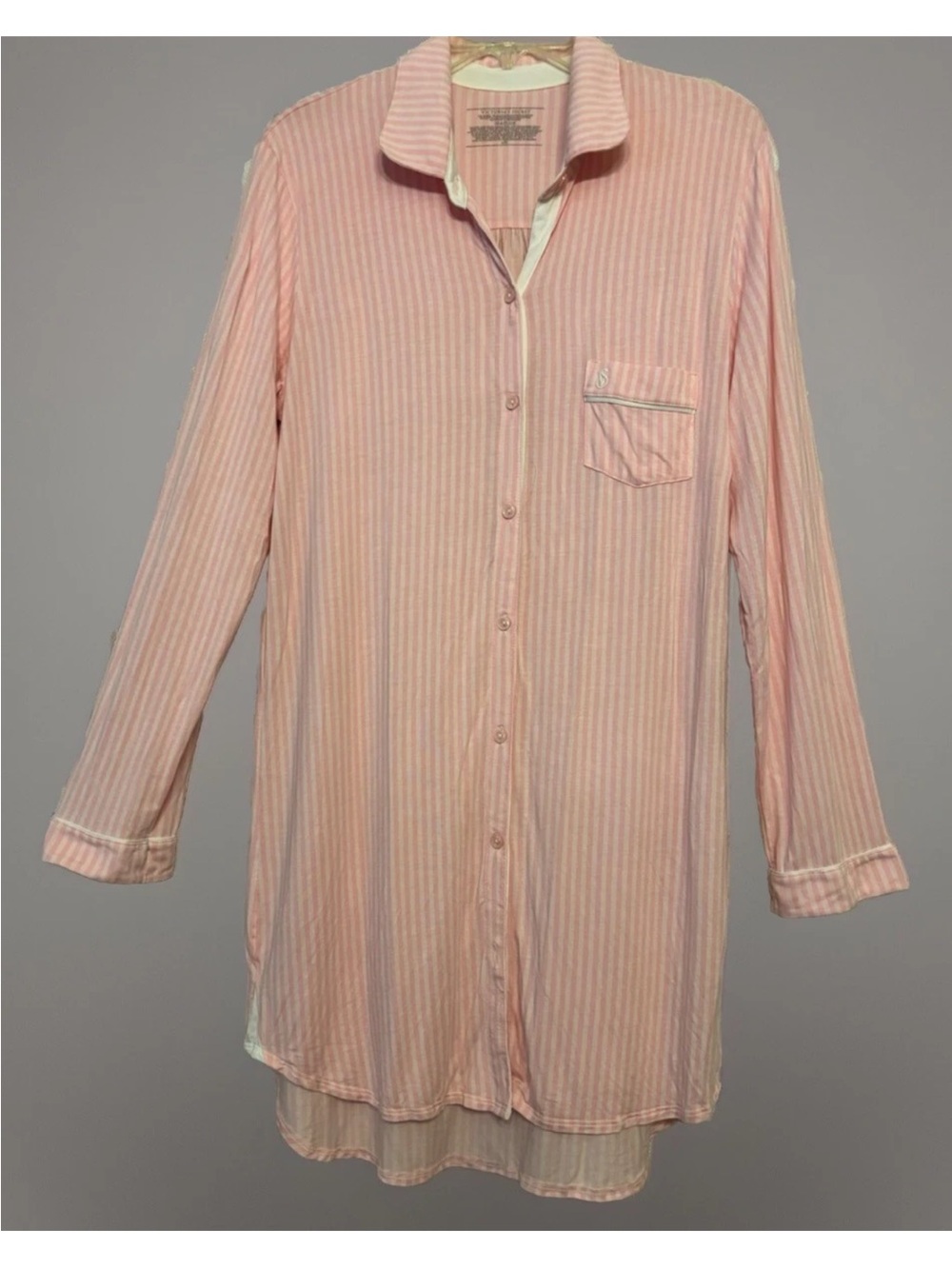 Victoria's Secret Pink and White Striped Button-Front Sleep Soft Shirt